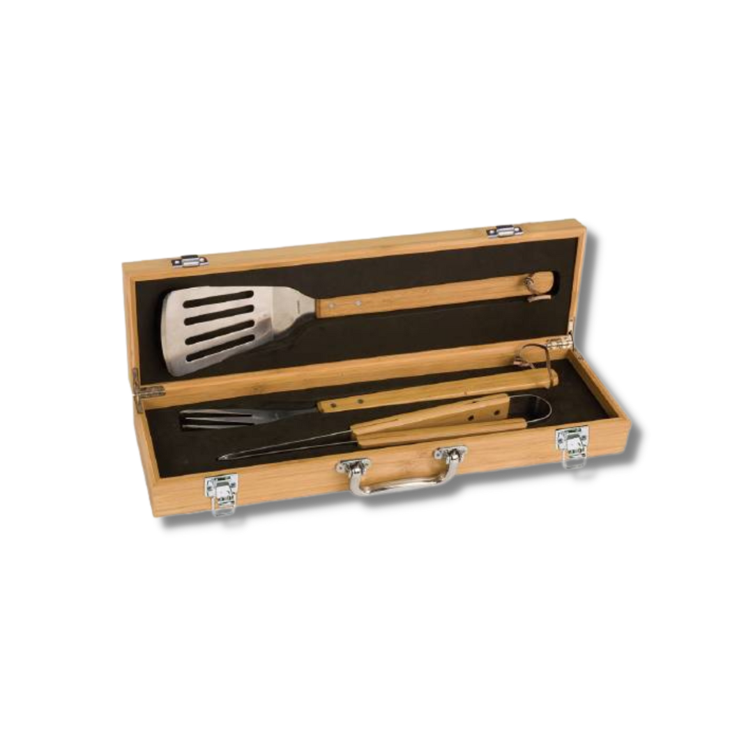 3-Piece Bamboo BBQ Set in Bamboo Case