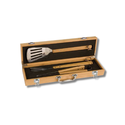3-Piece Bamboo BBQ Set in Bamboo Case